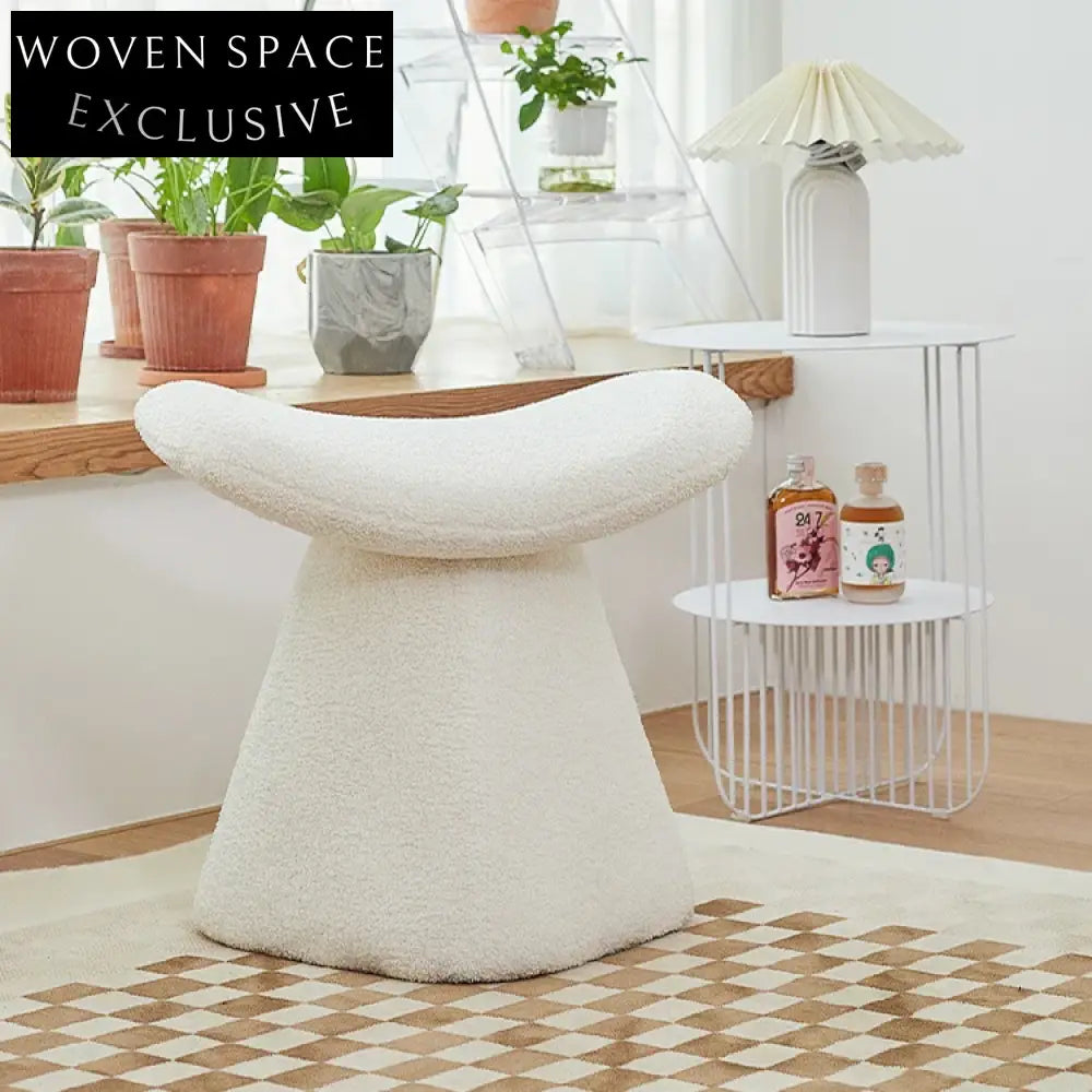 Plush Lamb Wool Small Round Ottoman, Versatile Vanity Chair and Bed End Stool