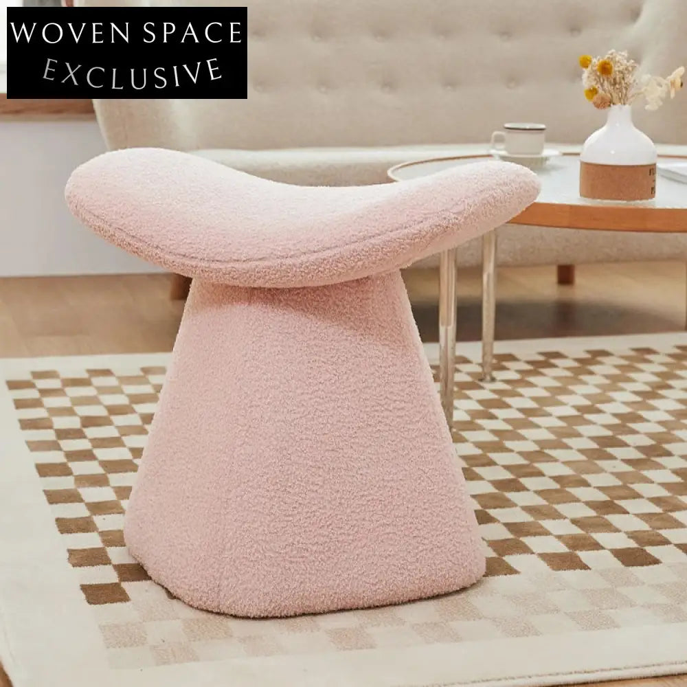 Plush Lamb Wool Small Round Ottoman, Versatile Vanity Chair and Bed End Stool