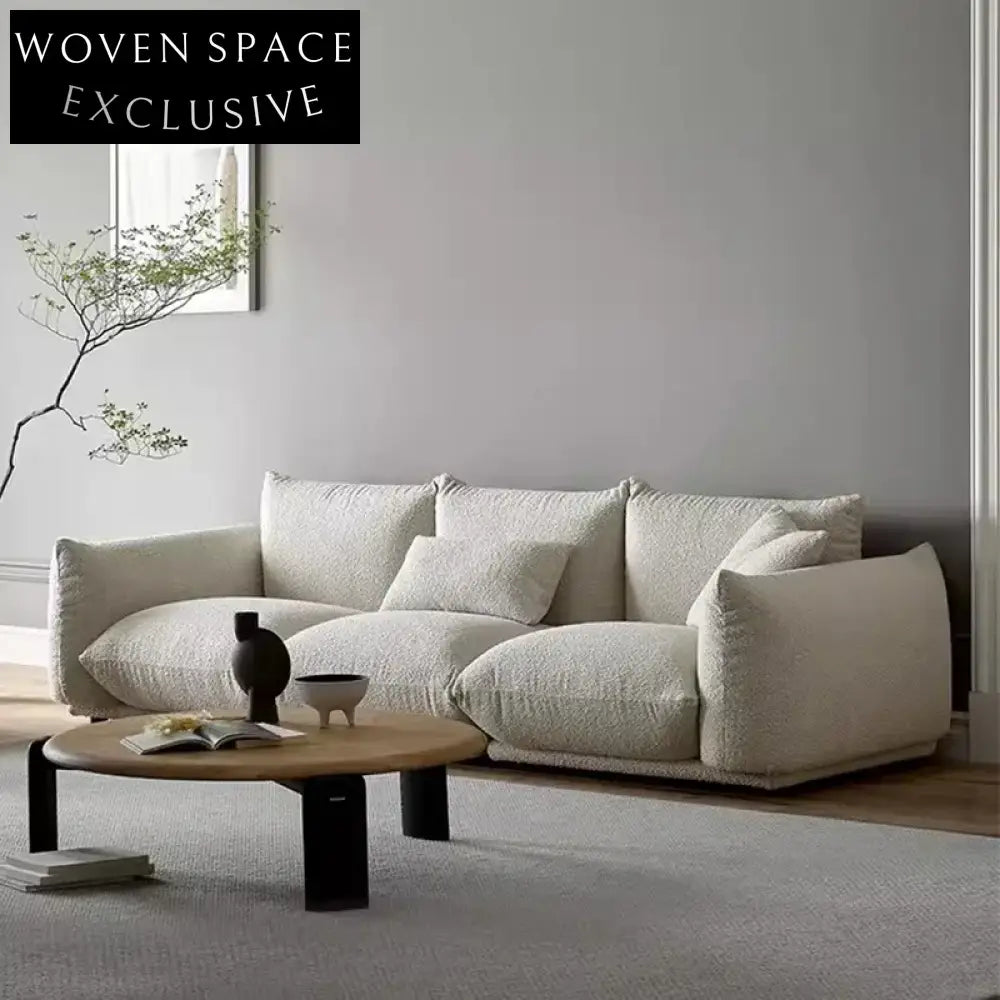 Plush Lamb Wool Sofa: Modern Minimalist Sectional Living Room Accent Couch