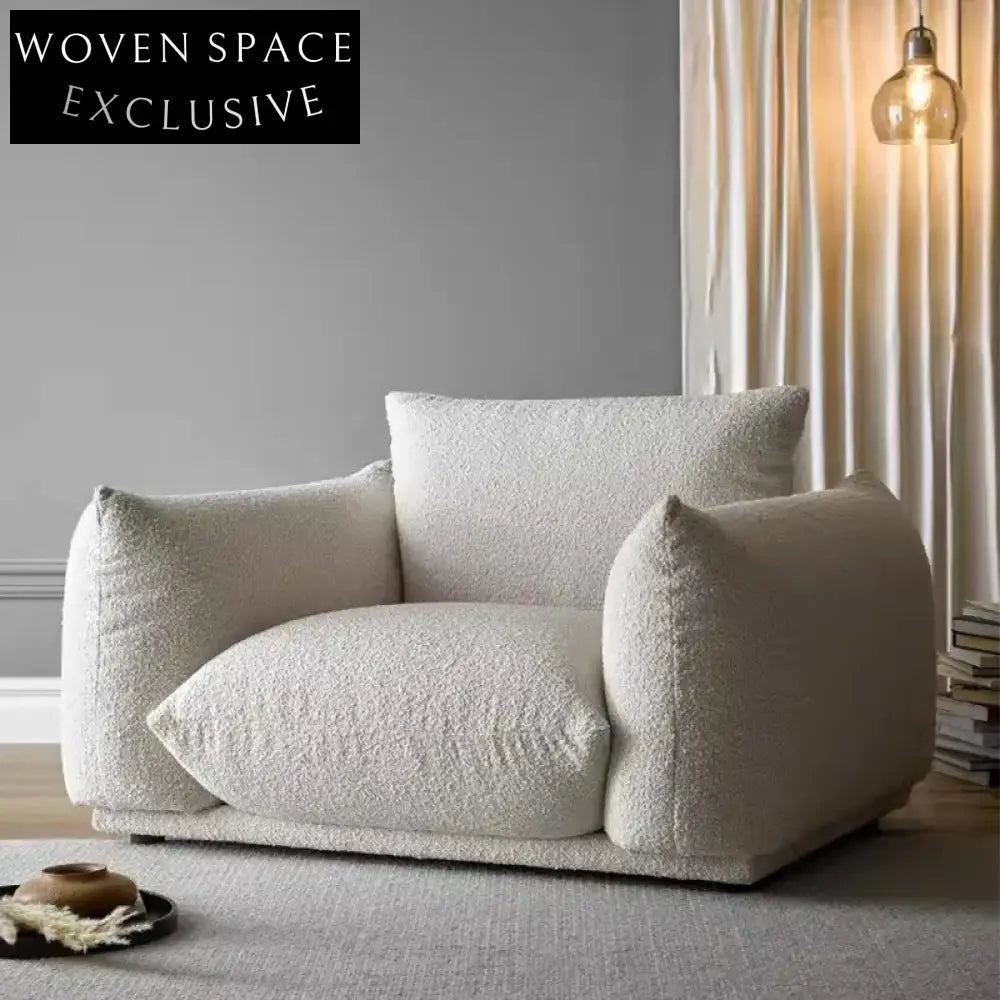 Plush Lamb Wool Sofa: Modern Minimalist Sectional Living Room Accent Couch