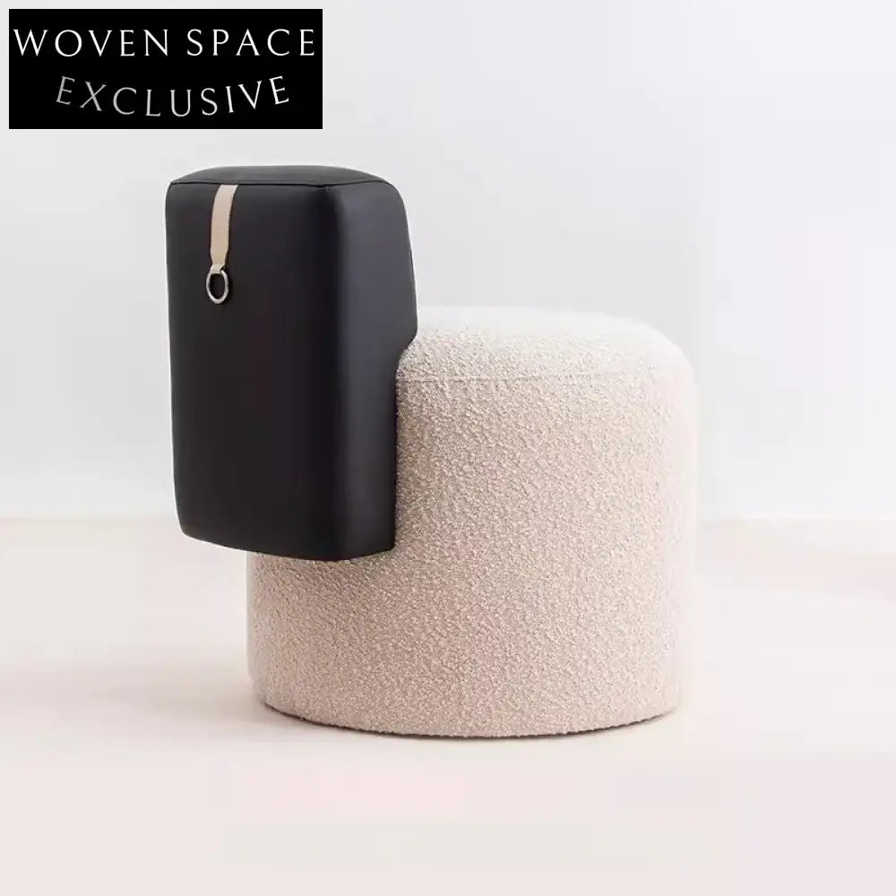 Plush Lamb Wool Teddy Fabric Round Ottoman Dressing Living Room Stool