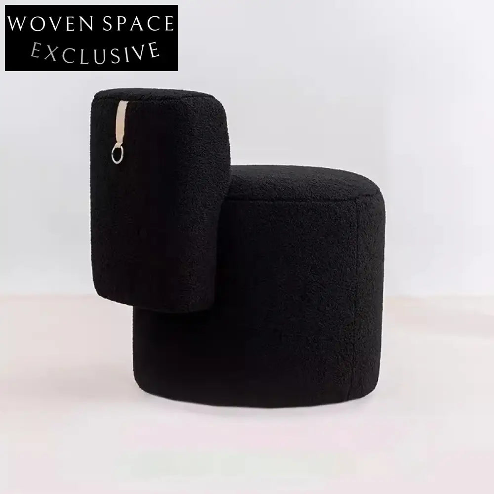 Plush Lamb Wool Teddy Fabric Round Ottoman Dressing Living Room Stool