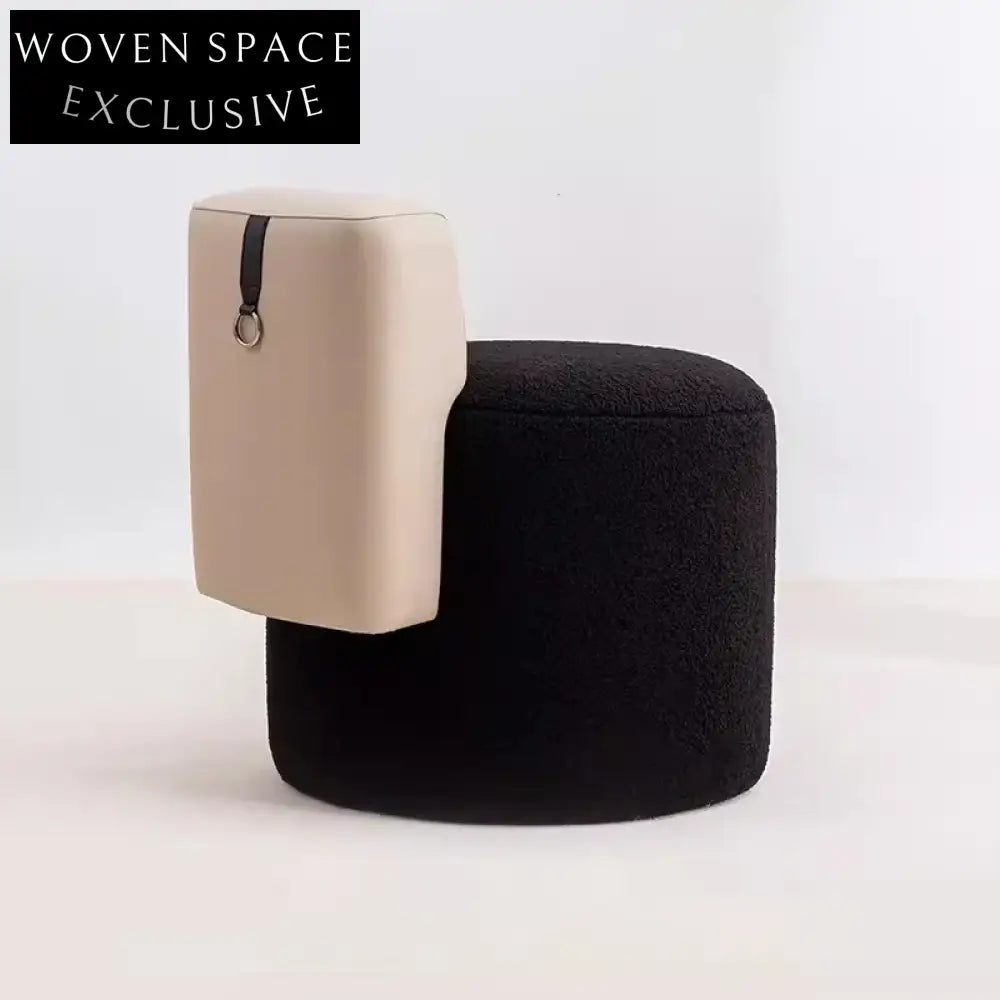 Plush Lamb Wool Teddy Fabric Round Ottoman Dressing Living Room Stool