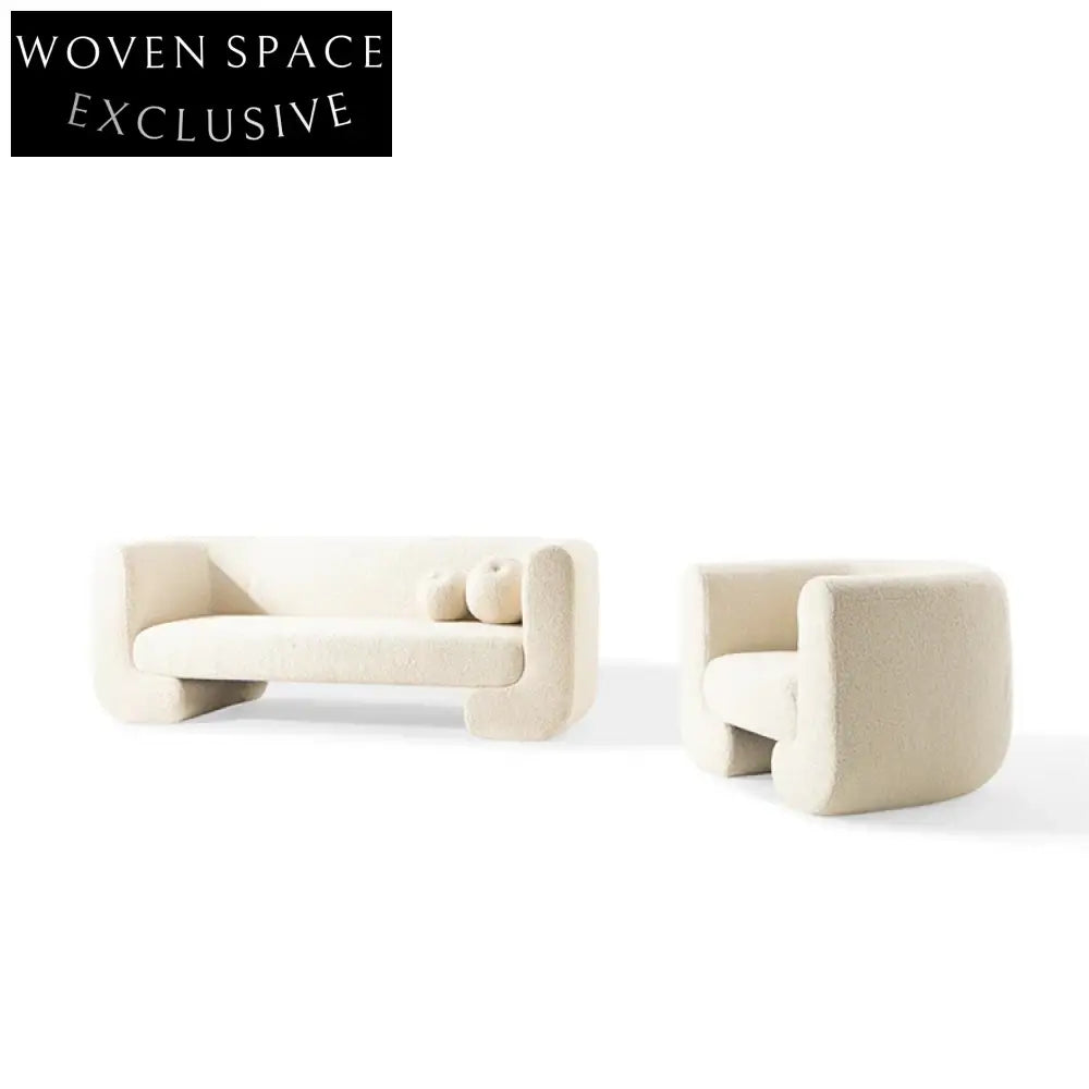 Plush Lambswool Fabric L-Shape Sofa: Contemporary Living Room Hotel Seating