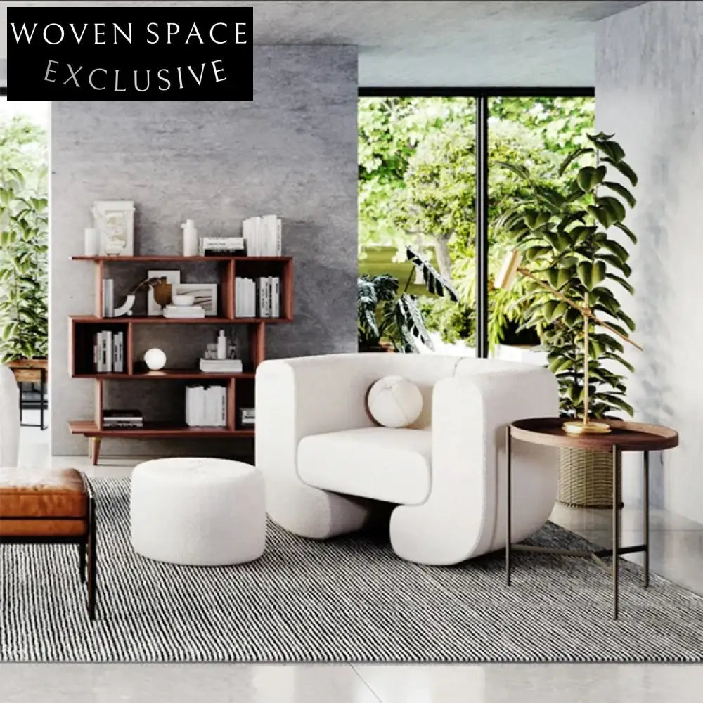 Plush Lambswool Fabric L-Shape Sofa: Contemporary Living Room Hotel Seating