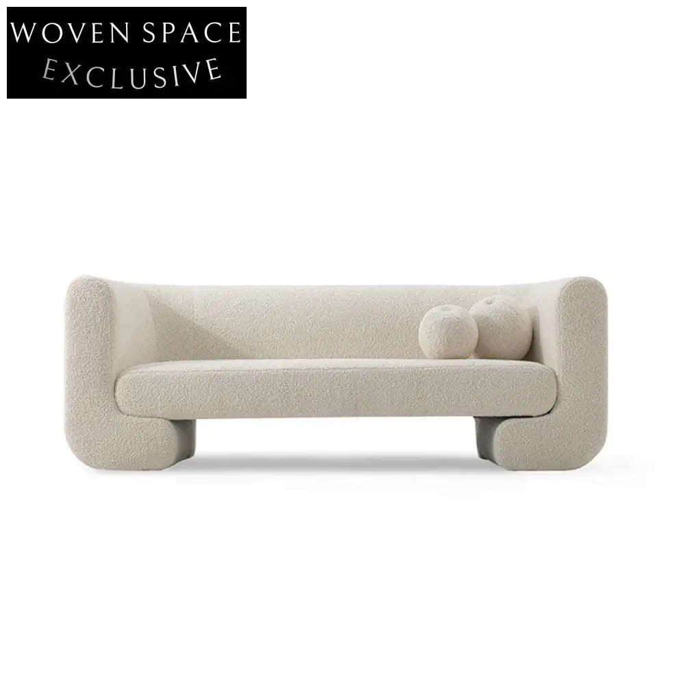 Plush Lambswool Fabric L-Shape Sofa: Contemporary Living Room Hotel Seating