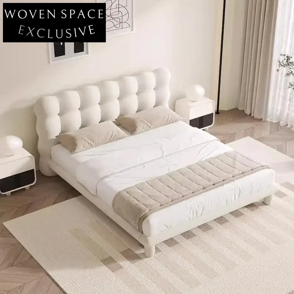 Plush Lambswool Upholstered Modern Solid Wood Frame King Size Bed
