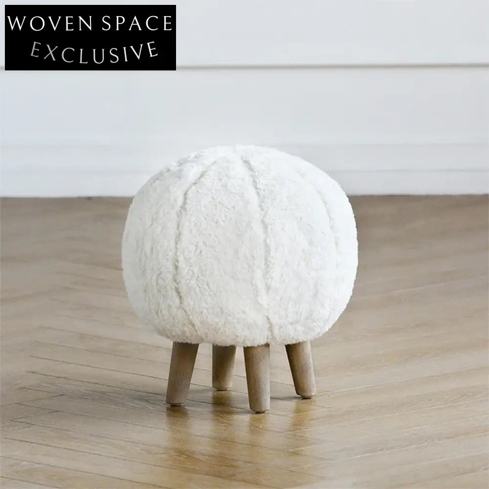 Plush Lambwool Fur Kids Round Ottoman Stool for Living Room Home Decor