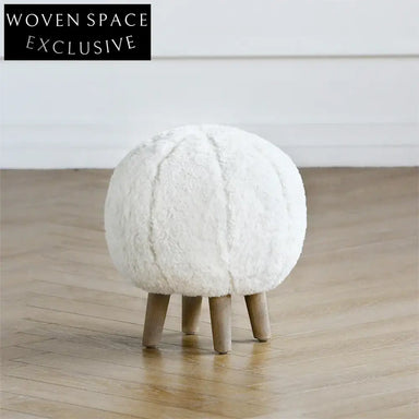Plush Lambwool Fur Kids Round Ottoman Stool for Living Room Home Decor