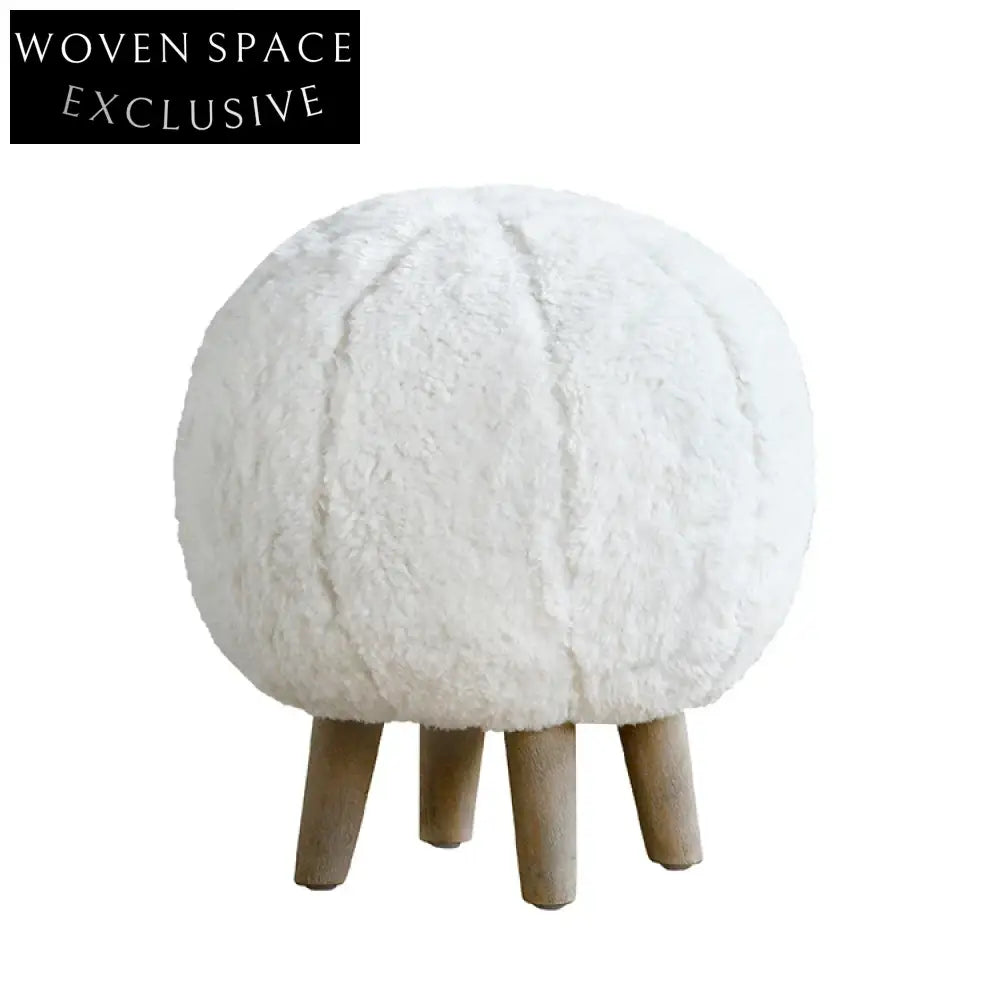 Plush Lambwool Fur Kids Round Ottoman Stool for Living Room Home Decor