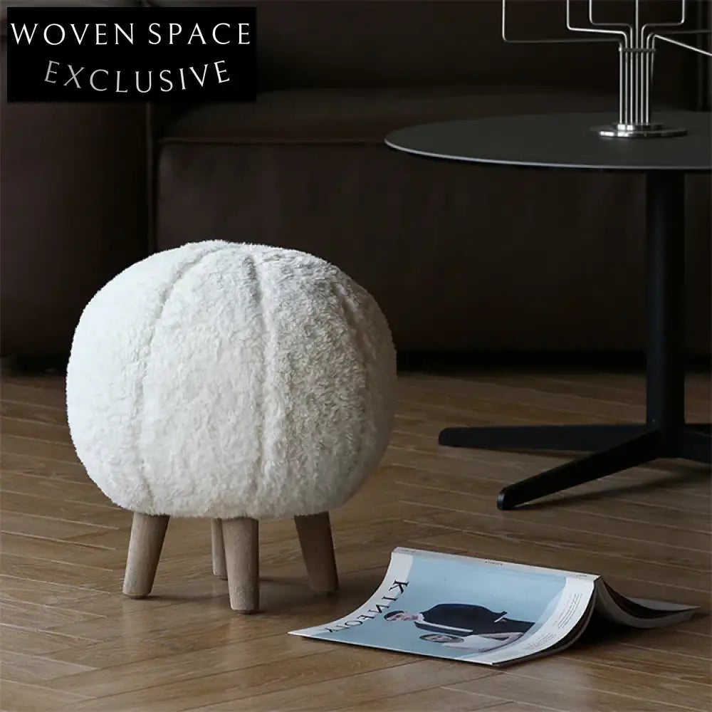 Plush Lambwool Fur Kids Round Ottoman Stool for Living Room Home Decor