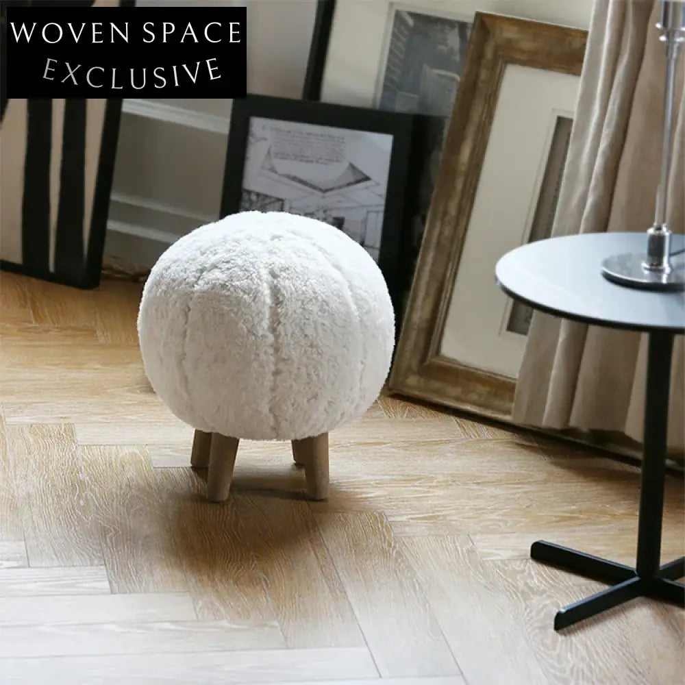 Plush Lambwool Fur Kids Round Ottoman Stool for Living Room Home Decor