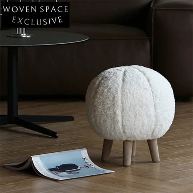Plush Lambwool Fur Kids Round Ottoman Stool for Living Room Home Decor
