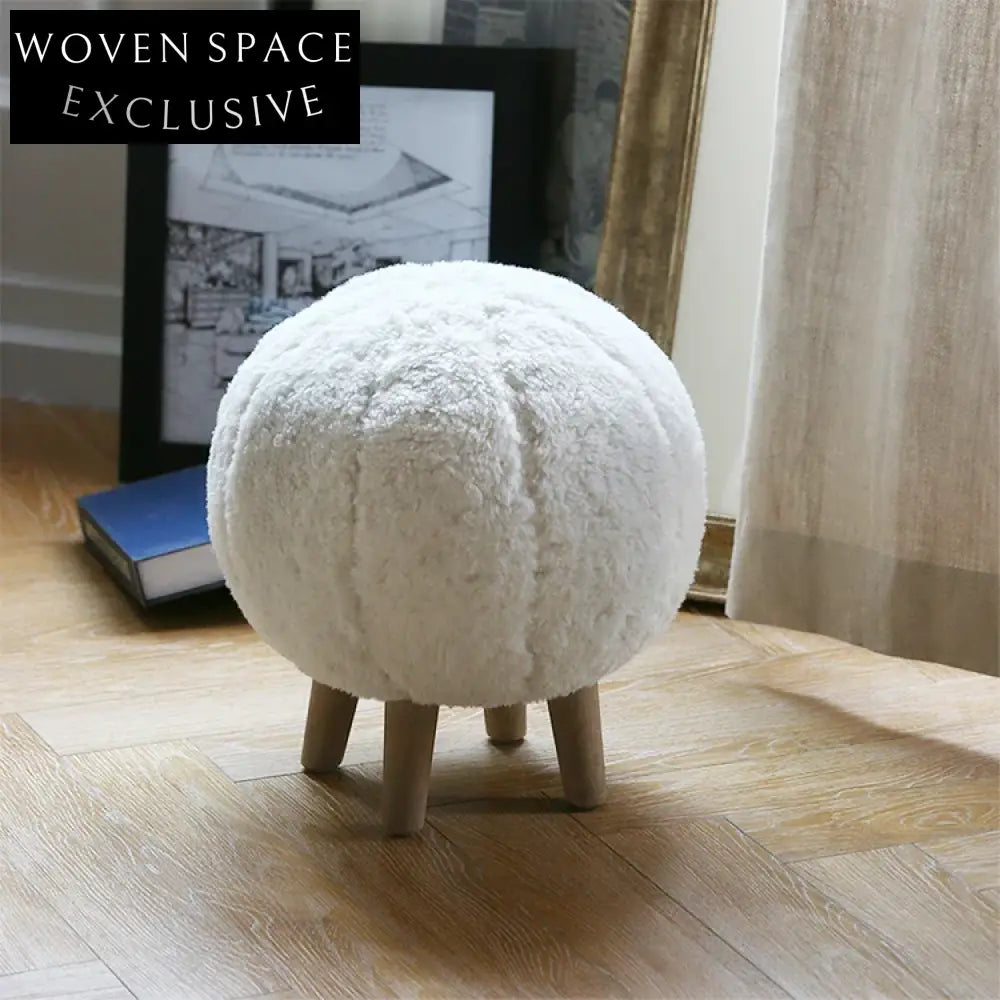 Plush Lambwool Fur Kids Round Ottoman Stool for Living Room Home Decor