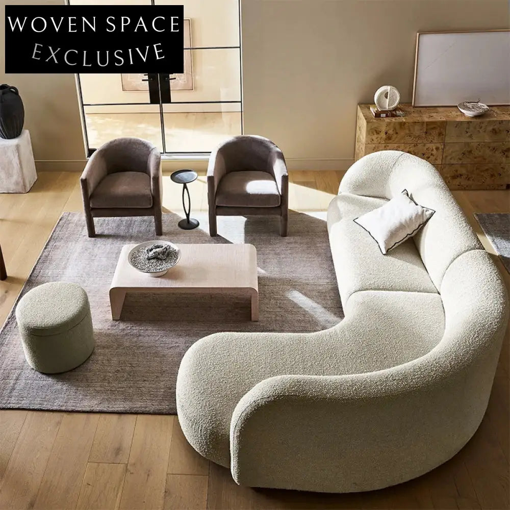 Plush Modern Boucle L-Shape Sectional Sofa for Living Room and Hotel Lobby