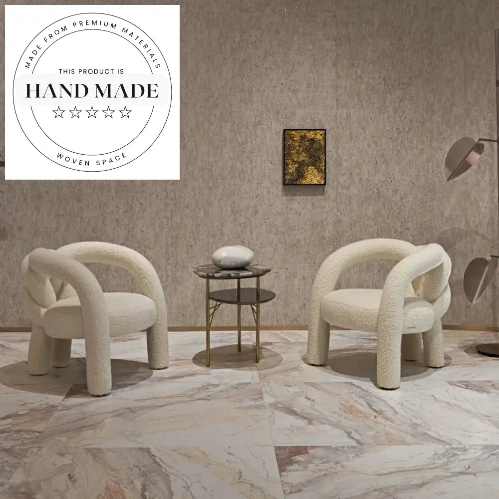 Plush Modern Living Room Accent Chair – White Wool Fabric Lounge Seat