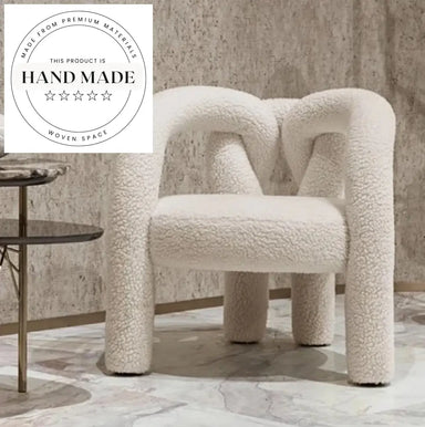 Plush Modern Living Room Accent Chair – White Wool Fabric Lounge Seat