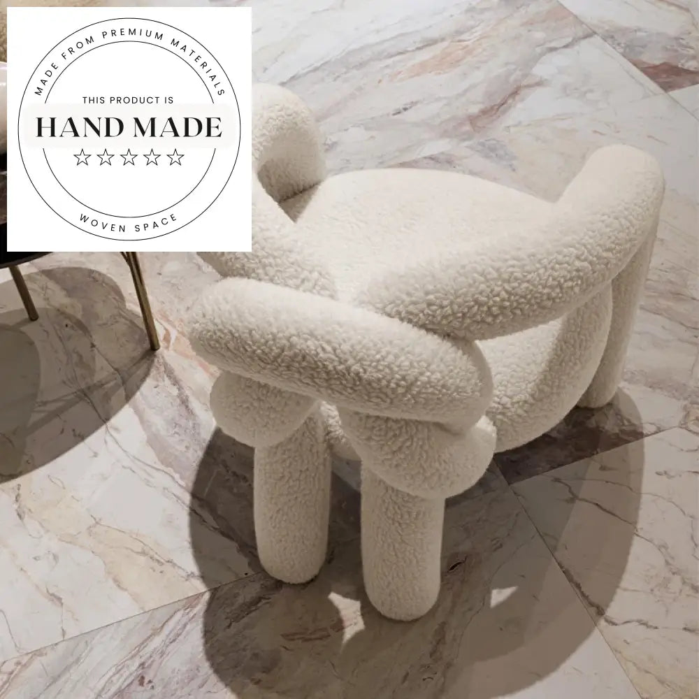 Plush Modern Living Room Accent Chair – White Wool Fabric Lounge Seat