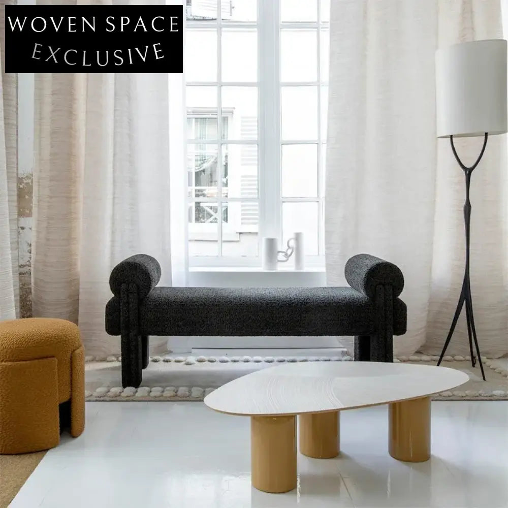 Plush Modern Teddy Fabric Long Ottoman Bench for Elegant Home Seating