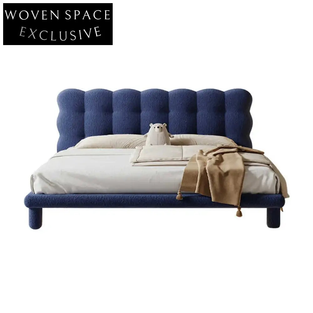 Plush Nordic Boucle Fabric Queen King Size Upholstered Soft Platform Bed Frame
