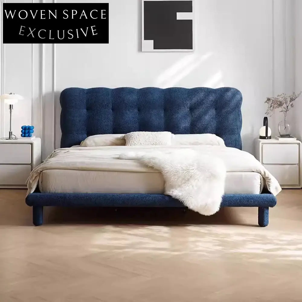 Plush Nordic Boucle Fabric Queen King Size Upholstered Soft Platform Bed Frame