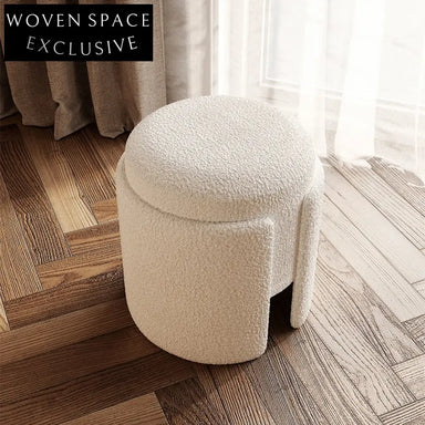 Plush Nordic Boucle Teddy Fabric Round Accent Stool for Modern Homes