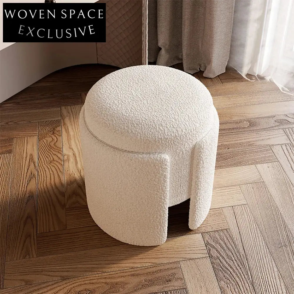 Plush Nordic Boucle Teddy Fabric Round Accent Stool for Modern Homes