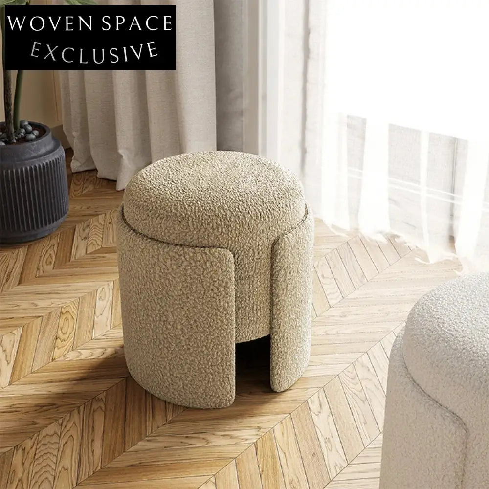 Plush Nordic Boucle Teddy Fabric Round Accent Stool for Modern Homes