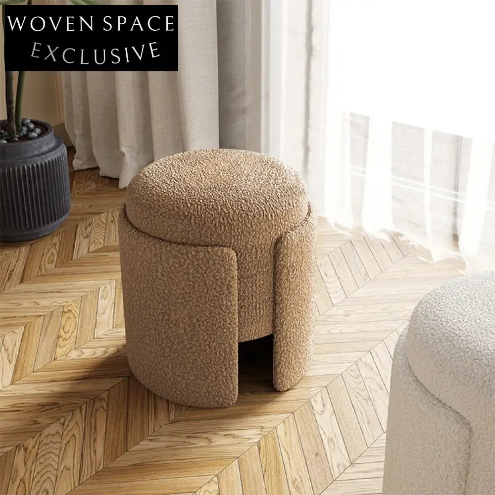 Plush Nordic Boucle Teddy Fabric Round Accent Stool for Modern Homes
