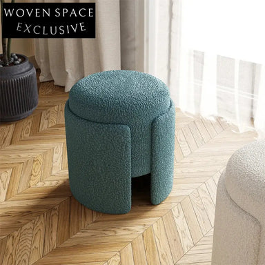 Plush Nordic Boucle Teddy Fabric Round Accent Stool for Modern Homes