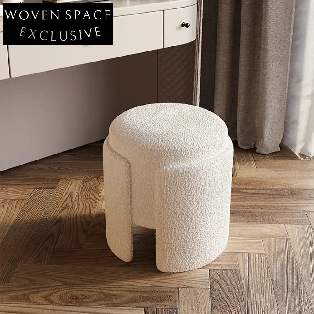 Plush Nordic Boucle Teddy Fabric Round Accent Stool for Modern Homes