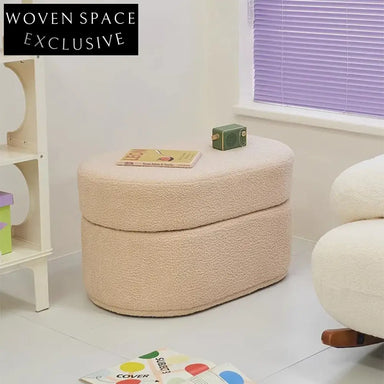 Plush Nordic Lamb Wool Upholstered Storage Ottoman, Cozy Living Room Stool