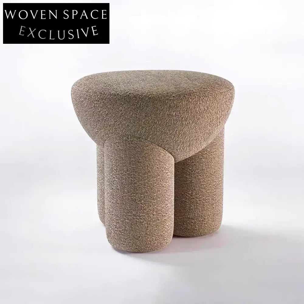 Plush Nordic Teddy Boucle Round Ottoman Footrest – Modern Home Accent Stool