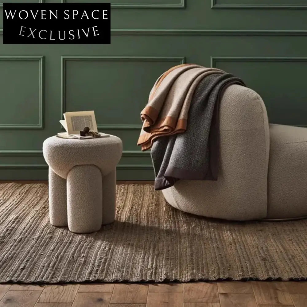 Plush Nordic Teddy Boucle Round Ottoman Footrest – Modern Home Accent Stool