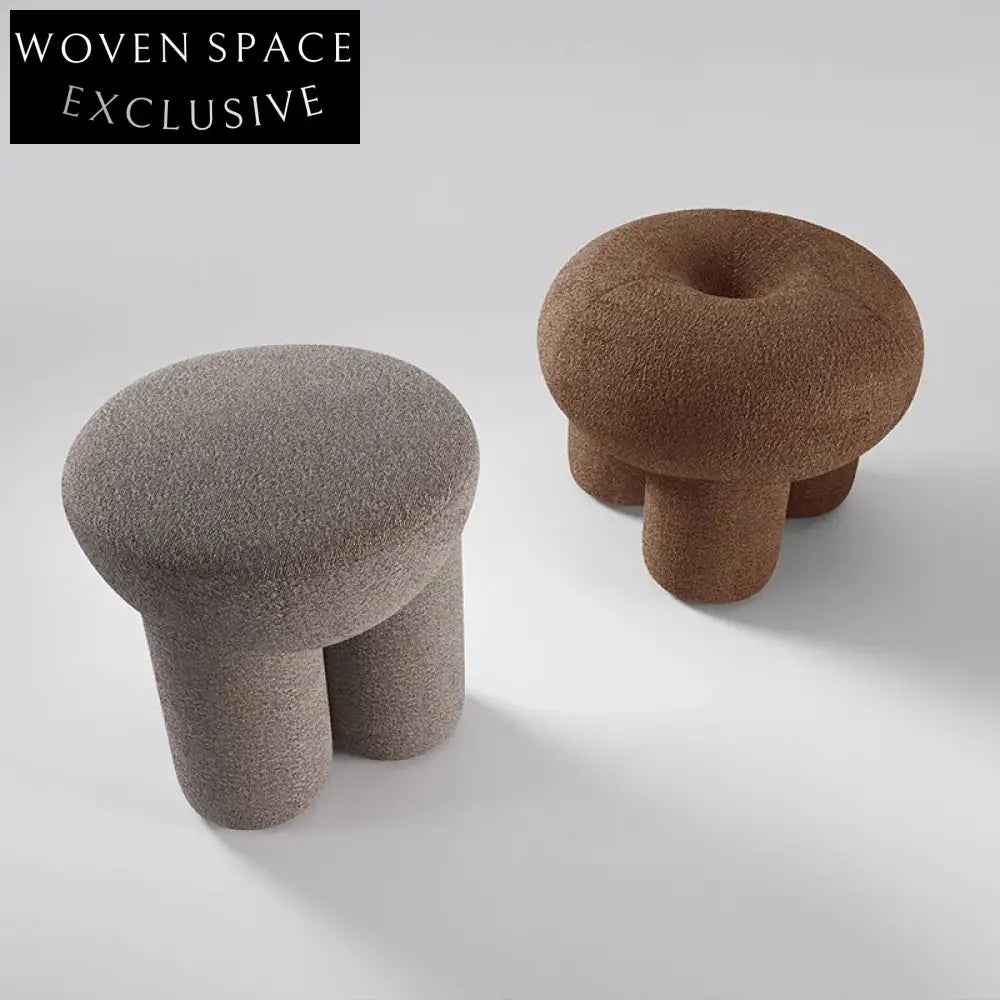 Plush Nordic Teddy Boucle Round Ottoman Footrest – Modern Home Accent Stool
