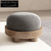 Plush Nordic Velvet Round Ottoman Accent Footrest with Solid Wood Stool