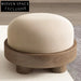 Plush Nordic Velvet Round Ottoman Accent Footrest with Solid Wood Stool