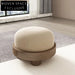 Plush Nordic Velvet Round Ottoman Accent Footrest with Solid Wood Stool
