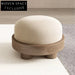 Plush Nordic Velvet Round Ottoman Accent Footrest with Solid Wood Stool