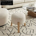 Plush Nordic White Teddy Round Fabric Ottoman with Solid Wood Legs Stool