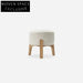 Plush Nordic White Teddy Round Fabric Ottoman with Solid Wood Legs Stool