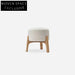 Plush Nordic White Teddy Round Fabric Ottoman with Solid Wood Legs Stool