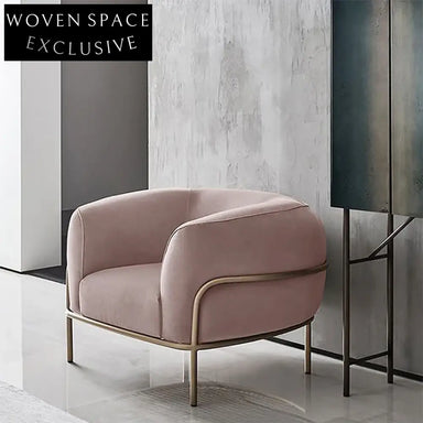 Plush Pink Velvet Accent Chair, Modern Metal Legs, Single Sofa Design