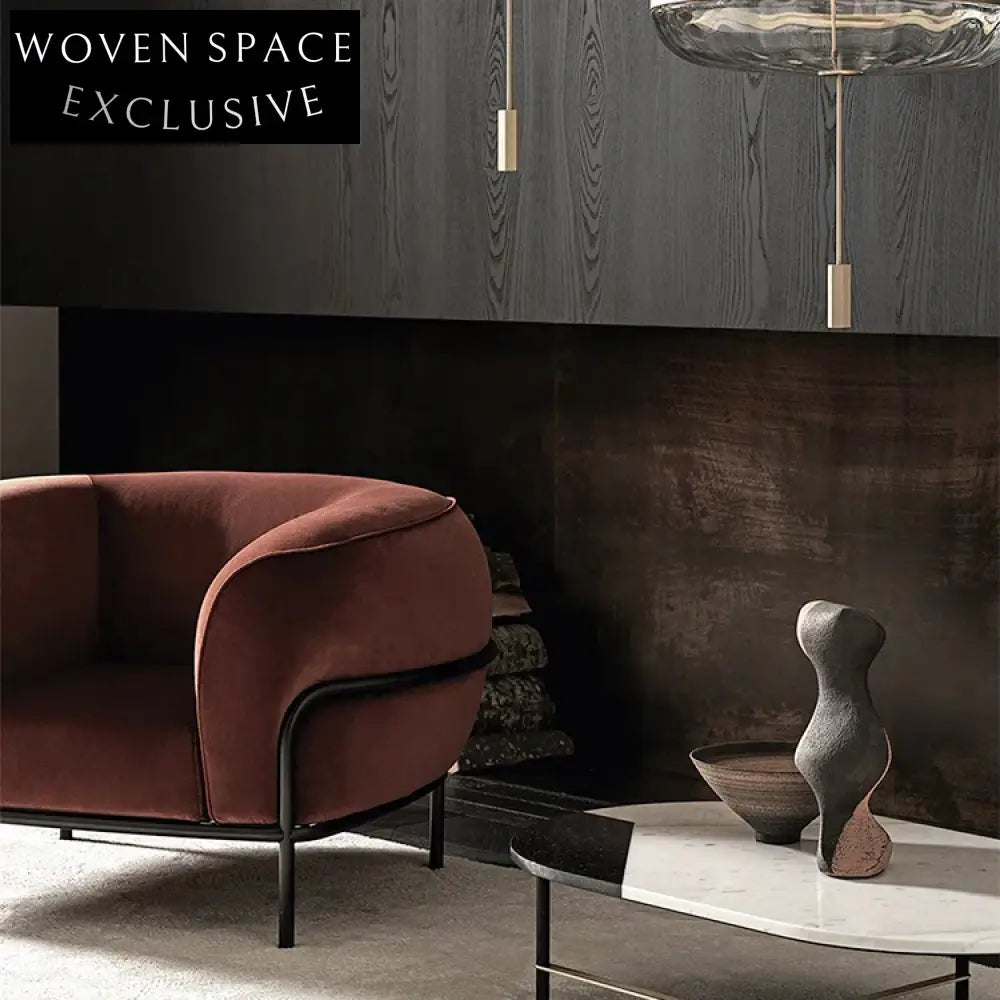 Plush Pink Velvet Accent Chair, Modern Metal Legs, Single Sofa Design