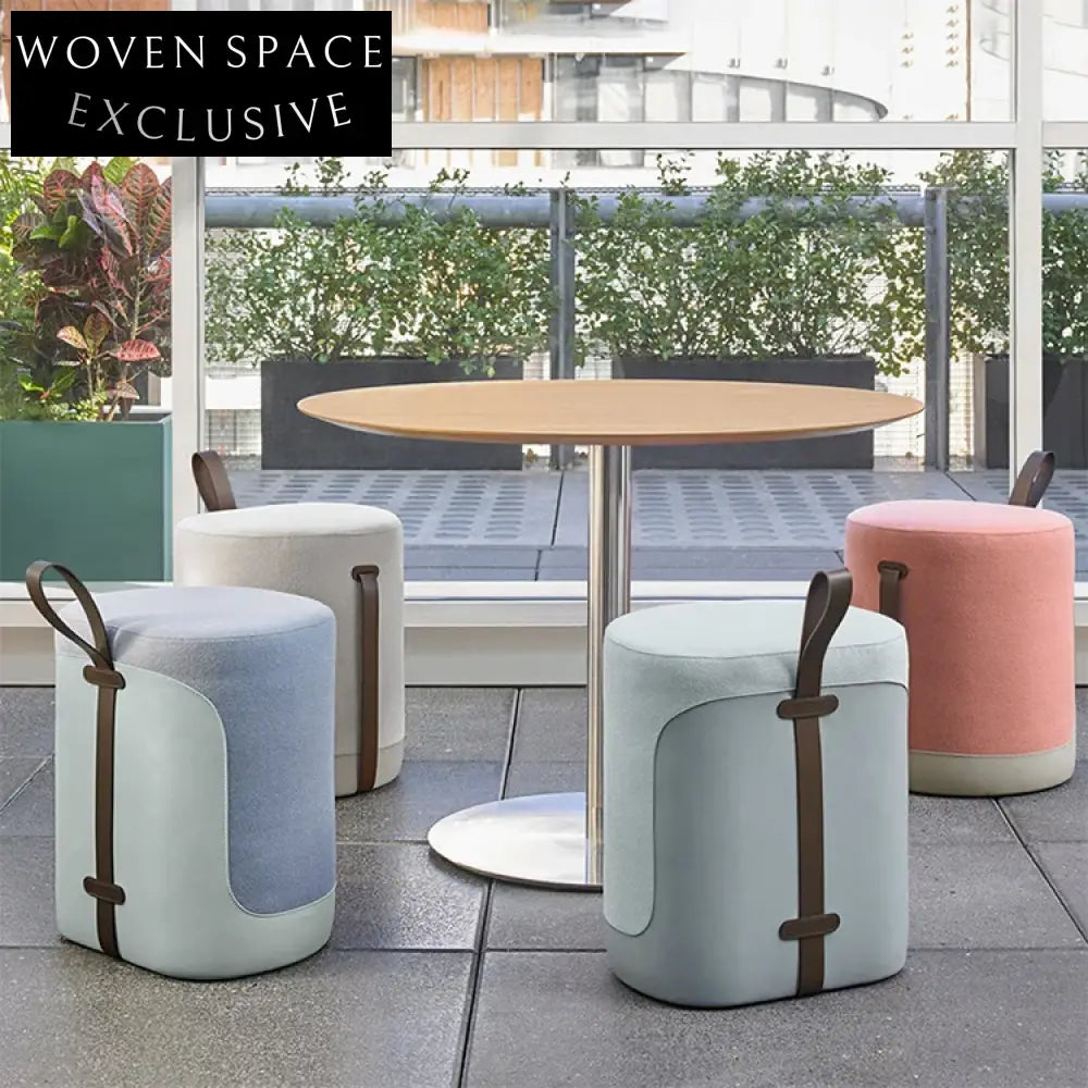 Plush Round Fabric Leisure Ottoman Stool for Living Room & Office Seating