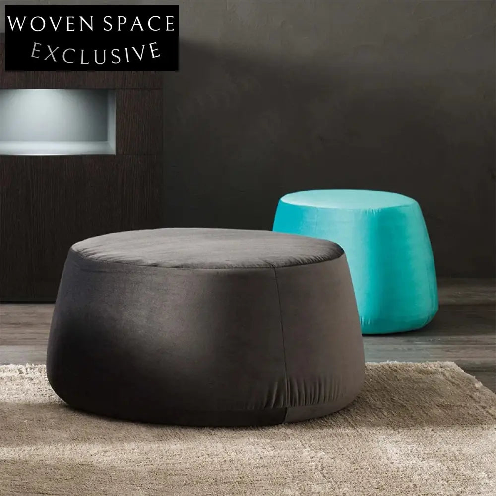 Plush Round Velvet Ottoman, Solid Wood Frame, Luxurious Living Room Footrest