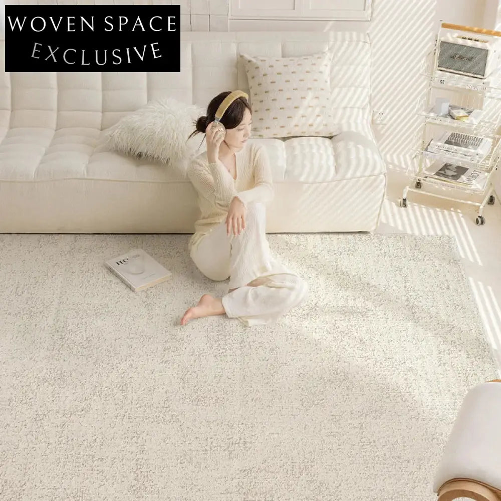 Plush Solid Wool Area Rug for Living Room, Minimalist French Bedroom Carpet