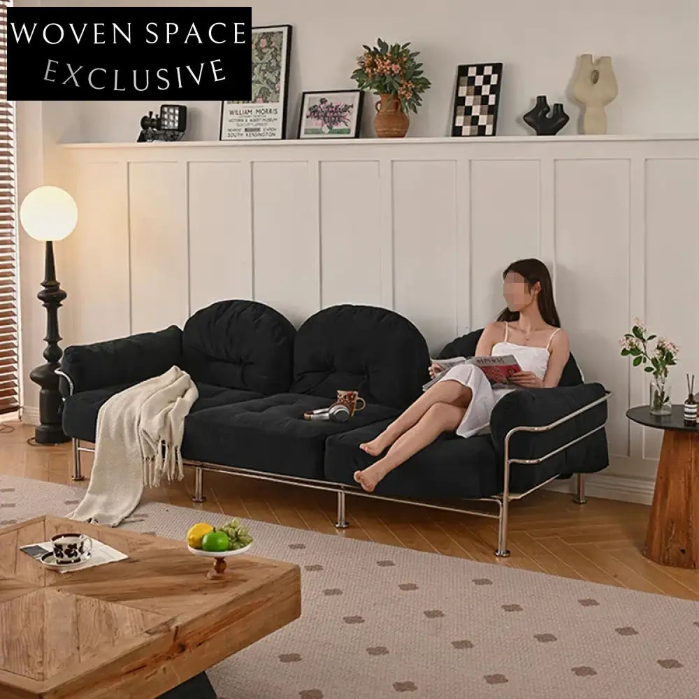 Plush Suede Fabric Sectional Sofa, Down Feather Cushions, Stainless Steel Frame