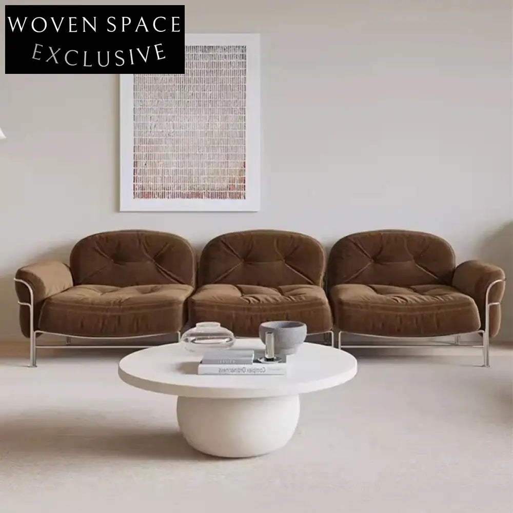 Plush Suede Fabric Sectional Sofa, Down Feather Cushions, Stainless Steel Frame