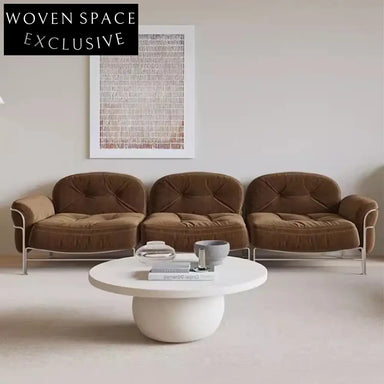 Plush Suede Fabric Sectional Sofa, Down Feather Cushions, Stainless Steel Frame